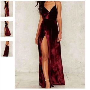 Deep V Neck Velvet Long Dress